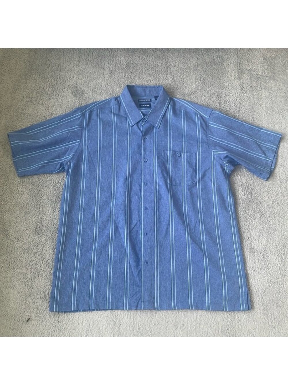 EC Haggar Blue Stripped Short Sleeve Button Up Shirt - Size XL